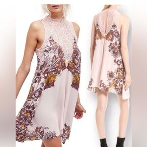 FREE PEOPLE INTIMATELY MARSHA TRAPEZE LACE FLORAL SLIP DRESS XS